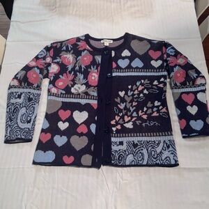 Grandma‎ core, Cozy cabin Coldwater Creek Heart/Floral Patterned Cardigan , PS